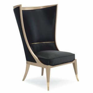 Casa Padrino fauteuil à oreilles Art Déco de luxe noir / beige / or H. 123 cm - Meubles d'hôtel