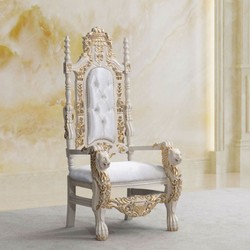 Prunkvoller Luxus Barock Thron Sessel mit Glitzersteinen Weiß Creme Gold
