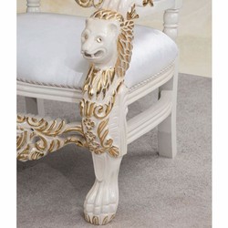 Prunkvoller Luxus Barock Thron Sessel mit Glitzersteinen Weiß Creme Gold