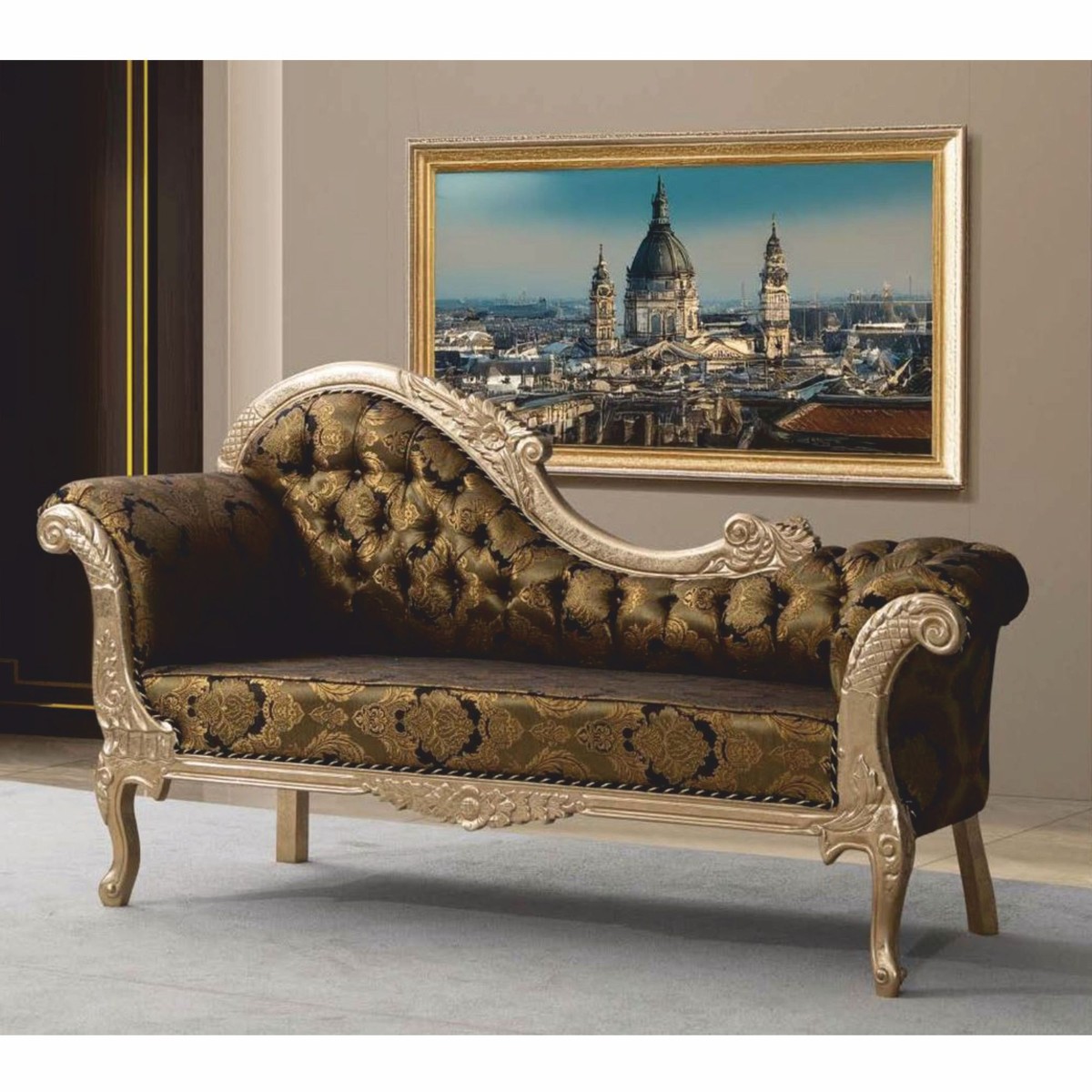 Casa Padrino Canapé Baroque de Luxe Côté Gauche Or / Noir / Argent 210 cm - Meubles Baroques Casa Padrino Canapé Baroque de Luxe Côté Gauche Or / Noir / Argent 210 cm - Meubles Baroques