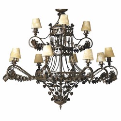Casa Padrino lustre baroque de luxe en fer forgé marron / beige Ø 150 x H. 130 cm