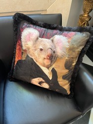 Casa Padrino Luxury Designer Cushion Gentleman Koala, Velvet with Tassel Fringe, 45 x 45 cm