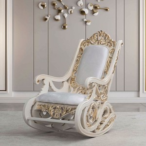 Casa Padrino fauteuil à bascule baroque de luxe blanc / crème / or - Meubles baroques