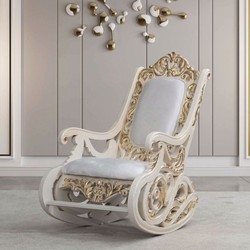 Prunkvoller Luxus Barock Schaukelsessel Weiß Creme Gold