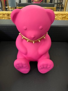 Casa Padrino Figurine décorative Ours en peluche Rose 31 cm – Ours en résine avec collier doré