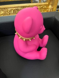 Casa Padrino Figura decorativa Oso de peluche Rosa 31 cm – Oso de resina con collar dorado