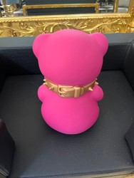 Casa Padrino Figura decorativa Oso de peluche Rosa 31 cm – Oso de resina con collar dorado