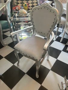 Casa Padrino Fauteuil Baroque Blanc / Argent 99 cm – Bois de Hêtre Velours Luxe