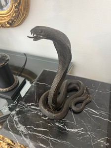 Casa Padrino Scultura in Bronzo Cobra 28 cm – Statuetta Serpente Bronzo Antico Bronzo Scuro – A 28 cm L 10 cm P 15 cm