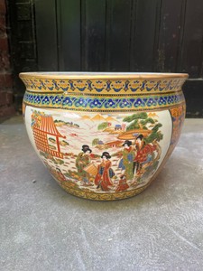 Casa Padrino Asian Porcelain Flower Vase, hand-painted with gold rim, multicolored, Ø 30 cm