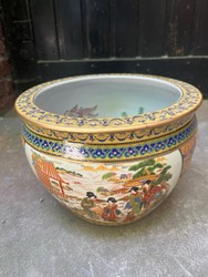 Casa Padrino Jarrón asiático de porcelana para flores, pintado a mano con borde dorado, multicolor, Ø 30 cm Casa Padrino Jarrón asiático de porcelana para flores, pintado a mano con borde dorado, multicolor, Ø 30 cm