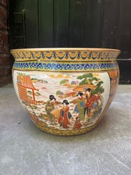 Casa Padrino Jarrón asiático de porcelana para flores, pintado a mano con borde dorado, multicolor, Ø 30 cm Casa Padrino Jarrón asiático de porcelana para flores, pintado a mano con borde dorado, multicolor, Ø 30 cm