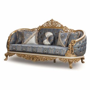 Prunkvolles Luxus Barock Wohnzimmer Sofa Blau Weiß Gold