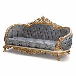 Casa Padrino Sofá Barroco de Lujo Azul / Blanco / Oro 240 cm - Muebles de Salón Barrocos
