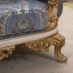 Casa Padrino Sofá Barroco de Lujo Azul / Blanco / Oro 240 cm - Muebles de Salón Barrocos