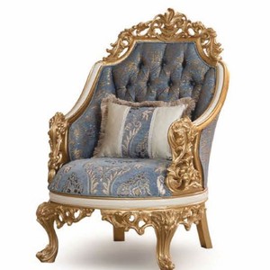 Casa Padrino Luxury Baroque Armchair Blue / White / Gold - Baroque Living Room Furniture