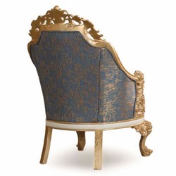 Prunkvoller Luxus Barock Wohnzimmer Sessel Blau Weiß Gold