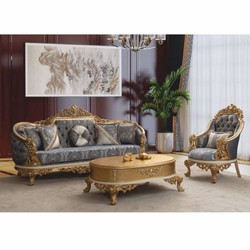 Prunkvoller Luxus Barock Wohnzimmer Sessel Blau Weiß Gold