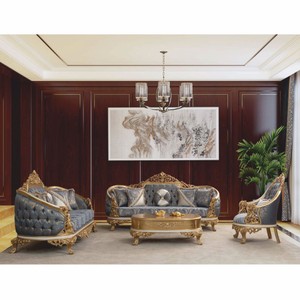 Casa Padrino ensemble de salon baroque de luxe bleu / blanc / or - Meubles baroques