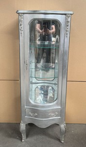 Casa Padrino Baroque Display Cabinet Silver, Solid Wood and Glass, Height 136 cm - Luxury Baroque Furniture