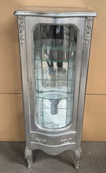 Casa Padrino Baroque Display Cabinet Silver, Solid Wood and Glass, Height 136 cm - Luxury Baroque Furniture
