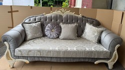 Casa Padrino Canapé Baroque de Luxe Gris, Crème et Or, 225 cm - Meuble Baroque Majestueux