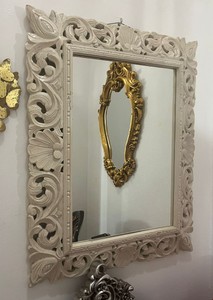 Casa Padrino Baroque Wall Mirror in White - Rectangular Mirror made of Solid Wood - 68 x 80 cm