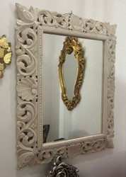 Casa Padrino Baroque Wall Mirror in White - Rectangular Mirror made of Solid Wood - 68 x 80 cm