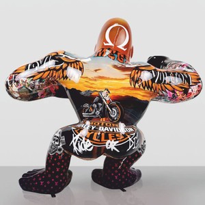 Casa Padrino XXL Deko Skulptur Gorilla Affe Bunt H. 180 cm - XXL Garten Figur