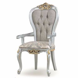 Casa Padrino luxury baroque dining room chair with armrests gray / silver / gold - Baroque furniture