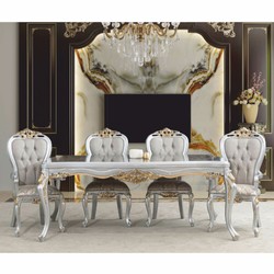 Casa Padrino chaise de salle à manger baroque de luxe gris / argent / or - Meubles baroques