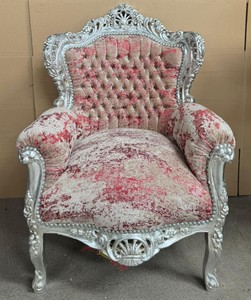Casa Padrino Poltrona Barocca Poltrona Decorata in Rosso Beige e Argento 85 x 85 x 120 cm