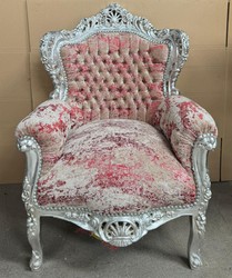 Casa Padrino Poltrona Barocca Poltrona Decorata in Rosso Beige e Argento 85 x 85 x 120 cm