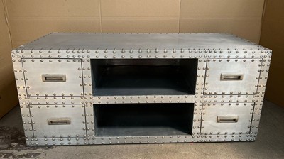 Casa Padrino Mobile TV Lusso Design Aereo Aviatore in Alluminio Argento 120 x 51 x 50 cm