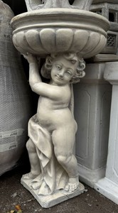 Casa Padrino Scultura da giardino Liberty con vaso in miscela di cemento e pietra artificiale Grigio Ø 50 x H. 86 cm