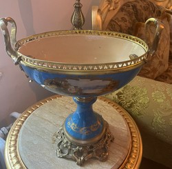 Casa Padrino Art Nouveau Porcelain Bowl with Bronze Blue / Multicolored / Brass 34 x 18 x 40 cm