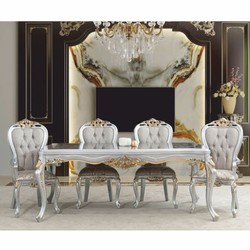 Casa Padrino Luxury Baroque Dining Room Set Gray / Silver / Gold - 1 Dining Table & 8 Chairs