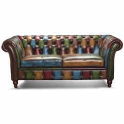 Casa Padrino luxury Chesterfield genuine leather 3 seater sofa colorful / dark brown 235 cm
