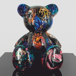 Luxus Deko Figur Skulptur Teddybär Schwarz Bunt