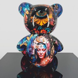 Luxus Deko Figur Skulptur Teddybär Schwarz Bunt
