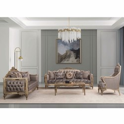 Prunkvolles Luxus Barock Wohnzimmer Set Grau Gold