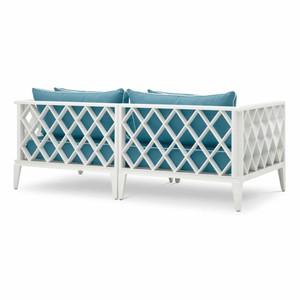 Casa Padrino Luxus Garten Sofa Weiß / Hellblau 186 cm - Outdoor Garten Möbel