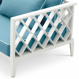 Casa Padrino Luxus Garten Sofa Weiß / Hellblau 186 cm - Outdoor Garten Möbel