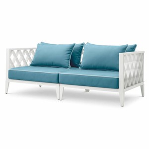 Casa Padrino sofá de jardín de lujo blanco / azul claro 186 cm - Muebles de jardín de exterior