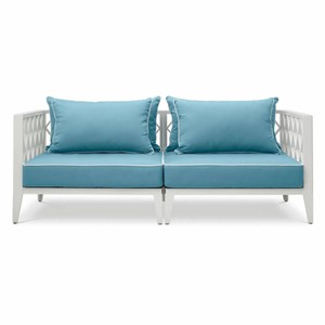 Casa Padrino Luxus Garten Sofa Weiß / Hellblau 186 cm - Outdoor Garten Möbel