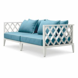 Casa Padrino divano da giardino di lusso bianco / azzurro 186 cm - Mobili da giardino per esterni