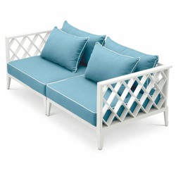 Casa Padrino divano da giardino di lusso bianco / azzurro 186 cm - Mobili da giardino per esterni