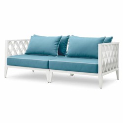 Casa Padrino divano da giardino di lusso bianco / azzurro 186 cm - Mobili da giardino per esterni