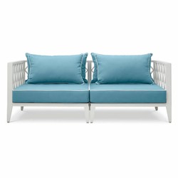Casa Padrino divano da giardino di lusso bianco / azzurro 186 cm - Mobili da giardino per esterni