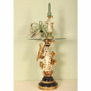 Casa Padrino Barock Beistelltisch Leopard mit Glasplatte H. 51,5 cm - Barock Möbel